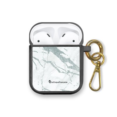 Housse pour airpods silicone liquide noir Marbre gris Motif Ecriture Tendance La Coque Francaise