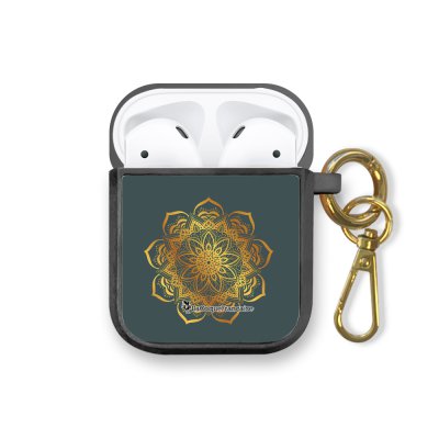 Housse pour airpods silicone liquide noir Mandala Or Motif Ecriture Tendance La Coque Francaise