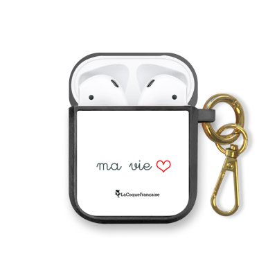 Housse pour airpods silicone liquide noir Ma vie Motif Ecriture Tendance La Coque Francaise