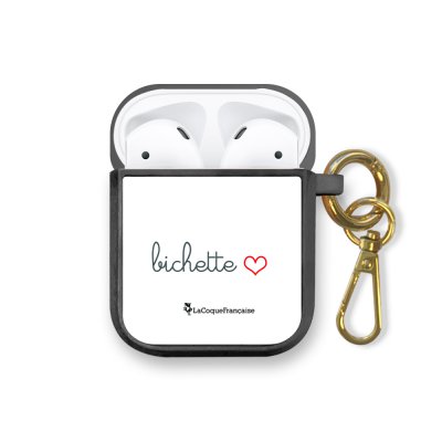 Housse pour airpods silicone liquide noir Bichette Motif Ecriture Tendance La Coque Francaise