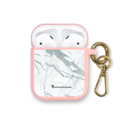 Housse pour Airpods silicone liquide rose Marbre gris Motif Ecriture Tendance La Coque Francaise