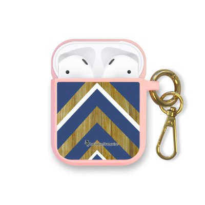 Housse pour Airpods silicone liquide rose Trio bleu marine bois Motif Ecriture Tendance La Coque Francaise