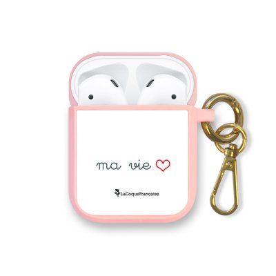 Housse pour Airpods silicone liquide rose Ma vie Motif Ecriture Tendance La Coque Francaise