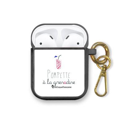 Housse pour airpods silicone liquide noir Pompette à la grenadine Motif Ecriture Tendance La Coque Francaise