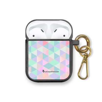 Housse pour airpods silicone liquide noir Triangles multicolors Motif Ecriture Tendance La Coque Francaise