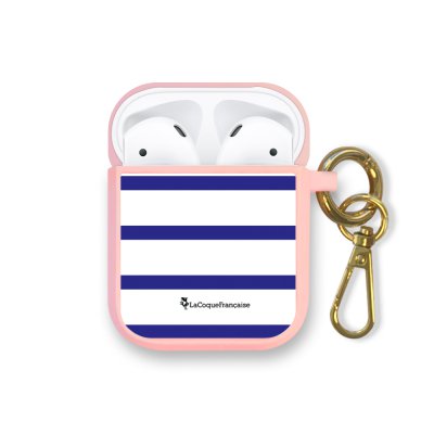 Housse pour Airpods silicone liquide rose Marinière Bleue Motif Ecriture Tendance La Coque Francaise