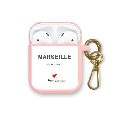 Housse pour Airpods silicone liquide rose Marseille mon amour Motif Ecriture Tendance La Coque Francaise