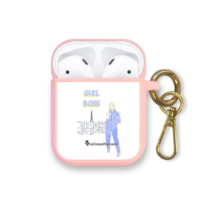 Housse pour Airpods silicone liquide rose Girl Boss Motif Ecriture Tendance La Coque Francaise