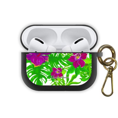 Housse pour Airpods Pro silicone liquide noir Tropical Motif Ecriture Tendance La Coque Francaise