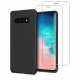  Coque Samsung Galaxy S10 Silicone liquide Noire + 2 Vitres en Verre trempé Protection écran Antichocs