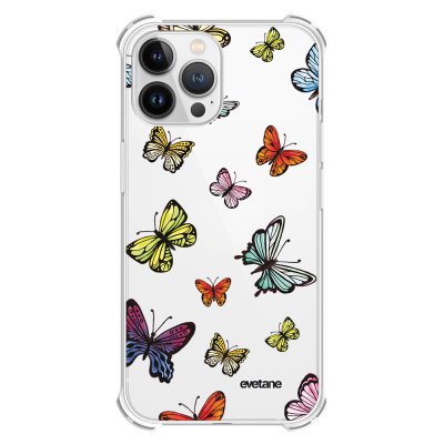 Coque iPhone 13 Pro Max anti-choc souple angles renforcés transparente Papillons Multicolors Evetane.