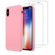 Coque iPhone X/XS Silicone liquide Rose + 2 Vitres en Verre trempé Protection écran Antichocs