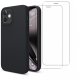  Coque iPhone 12 Mini Silicone liquide Noire + 2 Vitres en Verre trempé Protection écran Antichocs