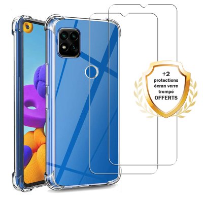 Coque Xiaomi Redmi 9C Antichoc Silicone + 2 Vitres en verre trempé Protection écran