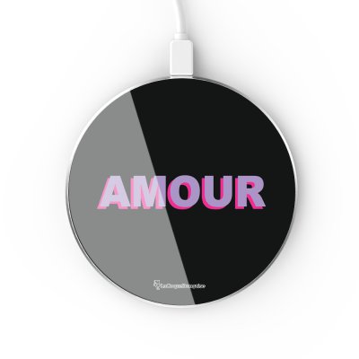 Chargeur Induction contour argent blanc Amour parme et fushia La Coque Francaise