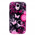 Coque silicone noire motif fleurs et papillons roses pour Samsung Galaxy S4 I9500