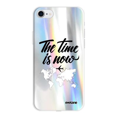 Coque iPhone 7/8/ iPhone SE 2020 silicone fond holographique The time is Now Design Evetane