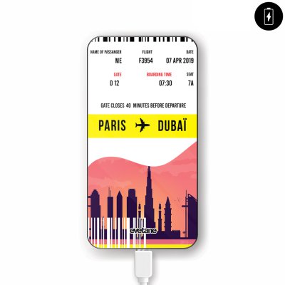Batterie verre trempé 8000mAh Blllet Paris-Dubaî Motif Ecriture Tendance Evetane