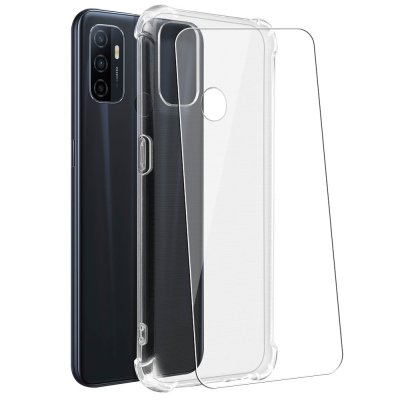 Coque anti-choc transparente et vitre de protection en verre transparente Compatible  Oppo A53/A53S