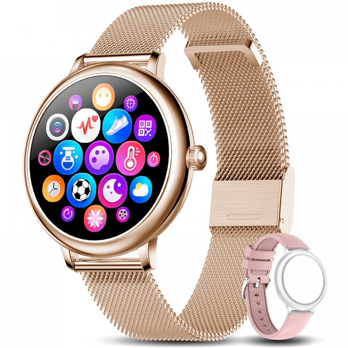 Montre Connectée Femme avec Appel Bluetooth - Montre Connecter pour Femme  Lecteur Musical Smartwatch avec Moniteur de Sommeil Calories Podomètre