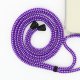 Lanière cordon Lilou en coton tressée avec embout en métal noir mat, coloris noir/ violet/parme