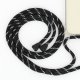 Lanière cordon Lilou en coton tressée avec embout en métal noir mat, coloris noir et pointillés blanc