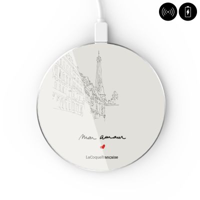 Chargeur Induction contour argent blanc Amour Parisien La Coque Francaise