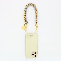 Bijoux de téléphone Romy avec mousquetons dorés 40 cm cordon tressé gris avec chaîne en metal