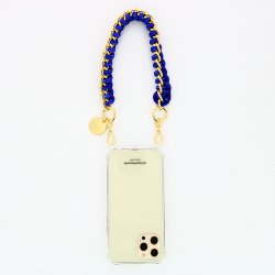 Bijoux de téléphone Romy avec mousquetons dorés 40 cm cordon tressé bleu avec chaîne en metal