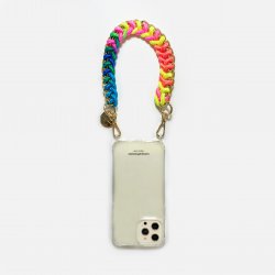 Bijoux de téléphone Romy avec mousquetons dorés 40 cm cordon tressé arc-en-ciel avec chaîne en metal