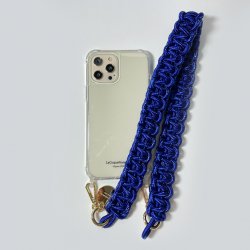 Lanière Sangle Robby 60 cm bleu en cordon tressé avec mousquetons dorés 