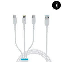 Câble 3 en 1 de charge : lightning, Type-C et Micro USB 3A 1M - Blanc 