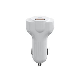 Chargeur allume-cigare voiture 18W 1x USB-C 1x USB 2,4A blanc