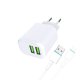 Chargeur secteur 2x USB 2,4A + cable lightning - USB - Blanc