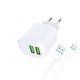 Chargeur secteur 2x USB 2,4A + cable USB-C - USB - Blanc