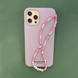 Bijoux de téléphone LEA à accrocher à votre coque perles roses pales- longueur 35 cm