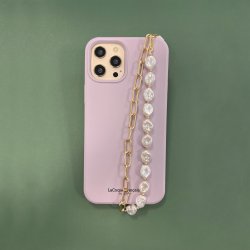 Bijoux de téléphone EMMA à accrocher à votre coque chaîne dorée et perles blanches - longueur 40 cm
