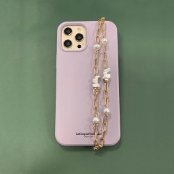 Bijoux de téléphone EMMA à accrocher à votre coque chaîne dorée et perles - longueur 40 cm