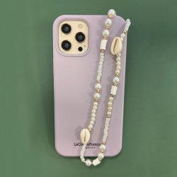 Bijoux de téléphone EMMA à accrocher à votre coque perles blanches et coquillages - longueur 35 cm