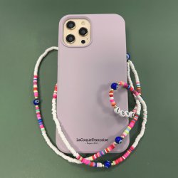 Bijoux de téléphone LOUISE à accrocher à votre coque perles blanches et colorées - longueur 80 cm