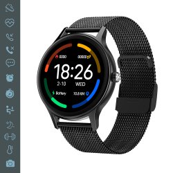 Montre connectée suivi activité sportive IP67 Noir bracelet métal