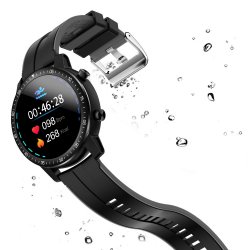 Montre connectée Bluetooth IP68 podomètre, fréquence cardiaque - Noir