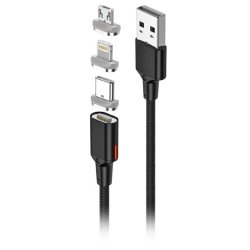Câble magnétique 3en1 USB - Lightning + USB-C + microUSB 1,0 m noir 20W