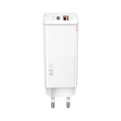 Chargeur PD+ QC 3.0 GaN 1x USB 1x USB-C 65W blanc