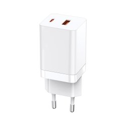 Chargeur PD+ QC 3.0 GaN 1x USB 1x USB-C 65W blanc