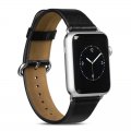 Bracelet aspect cuir noir réglable compatible avec Apple Watch 38 mm + Visse d'installation