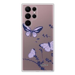 Coque Samsung Galaxy S22 Ultra 5G 360 intégrale transparente Papillons Violets Tendance Evetane.