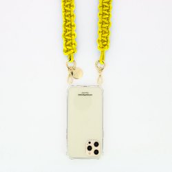 Lanière Sangle Robby 60 cm jaune en cordon tressé avec mousquetons dorés 