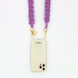 Lanière Sangle Robby 60 cm violet en cordon tressé avec mousquetons dorés 