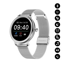 Montre connectée Bluetooth avec podomètre, fréquence cardiaque, multi-sports , surveillance du sommeil bracelet en métal argent